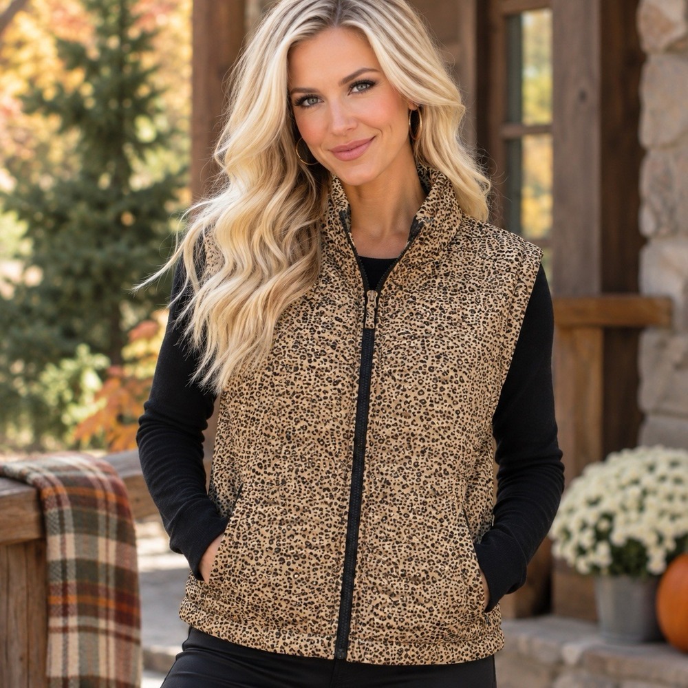 EP Pro Silk Shell Fleece Lined Vest Cheetah Animal Print Luxury Holiday Golf S